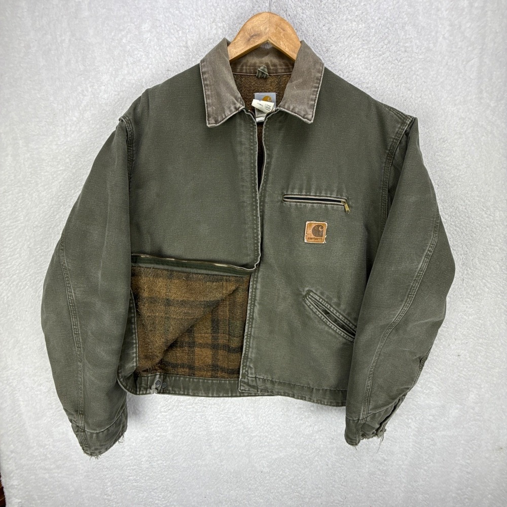Carhartt Detroit Jacket Blanket Lined Mens XL J76 MOS Moss Green Faded - Picture 1 of 16
